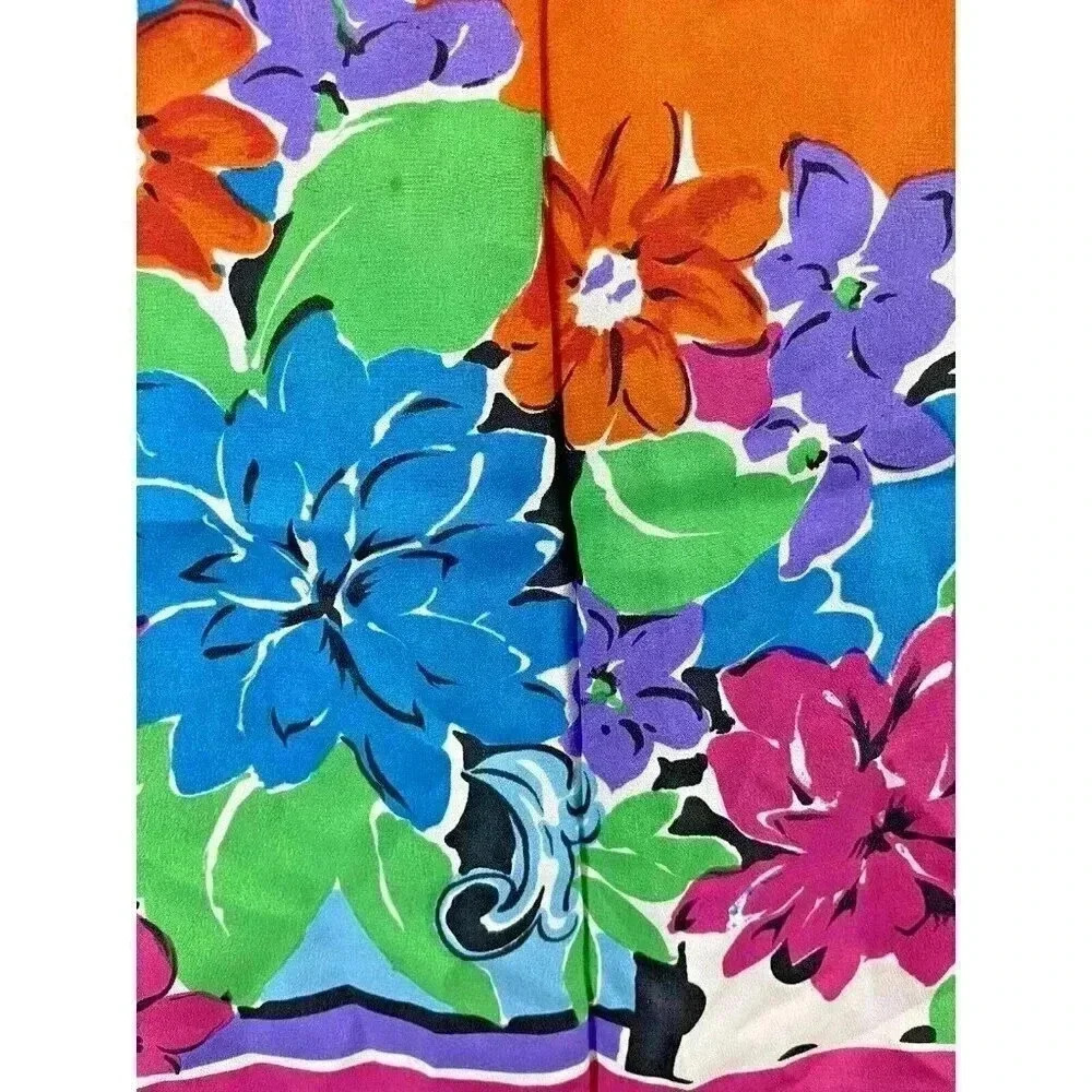 Vintage Sacha Silk Scarf Pink Purple Blue Green Floral 50" x 9" - Picture 5 of 8